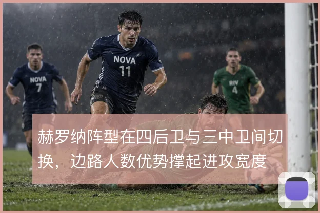 赫罗纳阵型在四后卫与三中卫间切换,边路人数优势撑起进攻宽度